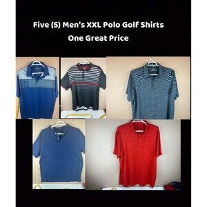 Five (5) Men’s Golf Polos 2XL. Hogan, Champions, Members Mark, Merona, Russell